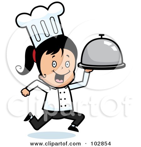 Royalty-Free (RF) Clipart Illustration of a Chef Girl Running With A Platter by Cory Thoman