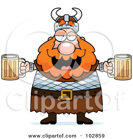 Royalty-Free (RF) Clipart Illustration of a Chubby Drunk Viking Man Holding Beer by Cory Thoman