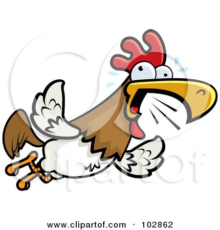 Royalty-Free (RF) Clipart Illustration of a Rooster Flying And Squawking by Cory Thoman