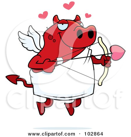 Royalty-Free (RF) Clipart Illustration of a Red Devil Cupid Shooting Love Arrows by Cory Thoman