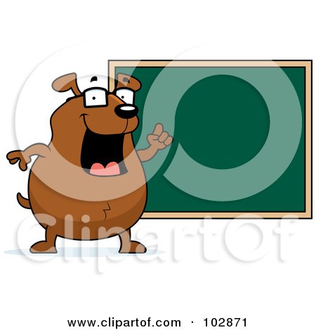 Royalty-Free (RF) Clipart Illustration of a Teacher Dog Pointing To A Chalk Board by Cory Thoman