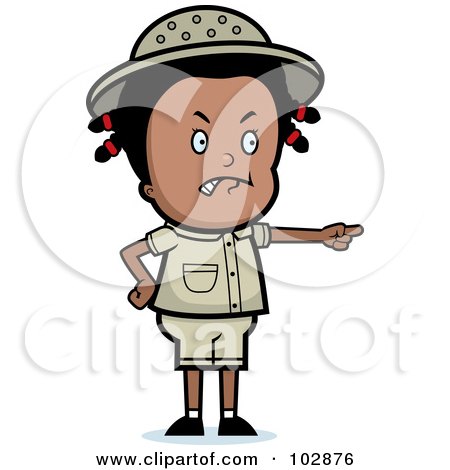 Royalty-Free (RF) Clipart Illustration of a Mad Black Safari Girl Pointing by Cory Thoman