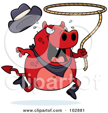 Royalty-Free (RF) Clipart Illustration of a Rodeo Devil Cowboy Swinging A Lasso by Cory Thoman