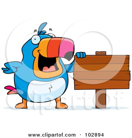 Royalty-Free (RF) Clipart Illustration of a Happy Toucan Presenting A Wood Sign by Cory Thoman
