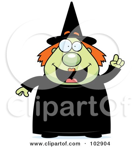 Royalty-Free (RF) Clipart Illustration of a Chubby Green Witch Holding Up A Finger by Cory Thoman