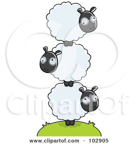 Royalty-Free (RF) Clipart Illustration of a Pile Of Balanced Sheep by Cory Thoman