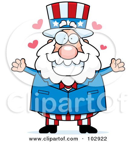 Royalty-Free (RF) Clipart Illustration of a Chubby Uncle Sam With Hearts by Cory Thoman