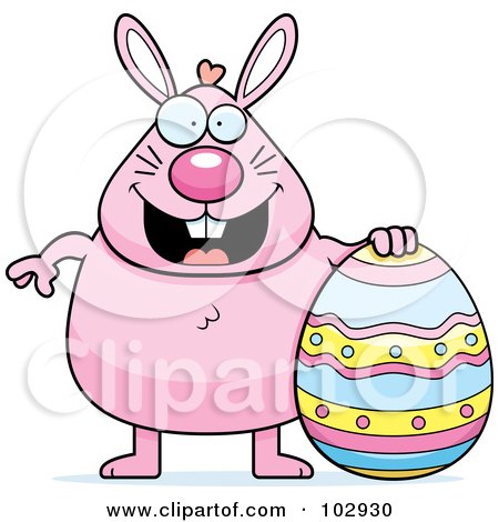 Royalty-Free (RF) Clipart Illustration of a Pink Chubby Easter Rabbit With An Egg by Cory Thoman