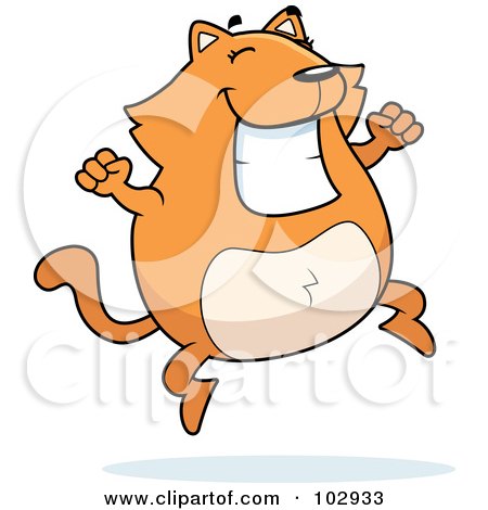Royalty-Free (RF) Clipart Illustration of a Happy Orange Cat Jumping by Cory Thoman