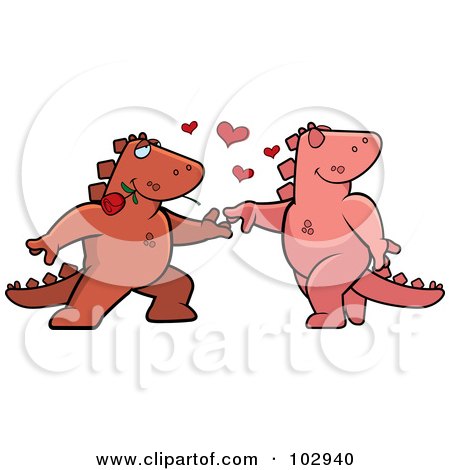 Royalty-Free (RF) Clipart Illustration of a Romantic Dinosaur Couple Dancing by Cory Thoman
