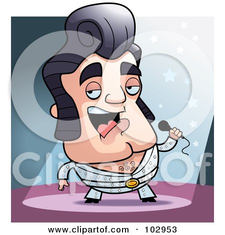 Royalty-Free (RF) Clipart Illustration of a Performing Elvis Impersonator by Cory Thoman