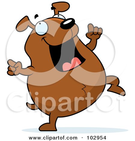 Royalty-Free (RF) Clipart Illustration of a Happy Chubby Brown Dog Dancing by Cory Thoman