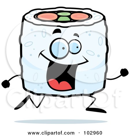 Royalty-Free (RF) Clipart Illustration of a Happy Running Sushi Roll by Cory Thoman