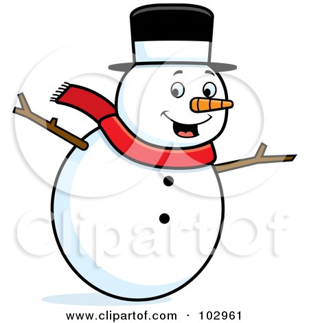 Royalty-Free (RF) Clipart Illustration of a Happy Snowman Holding His Stick Arms Out by Cory Thoman