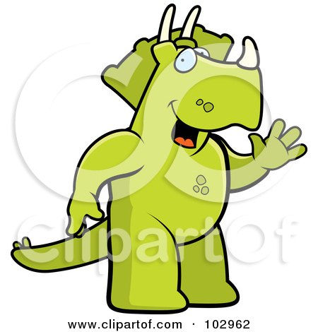 Royalty-Free (RF) Clipart Illustration of a Friendly Triceratops Dinosaur Waving by Cory Thoman