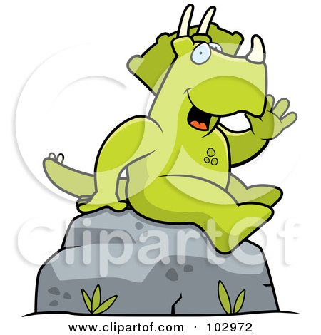 Royalty-Free (RF) Clipart Illustration of a Sitting And Waving Triceratops by Cory Thoman
