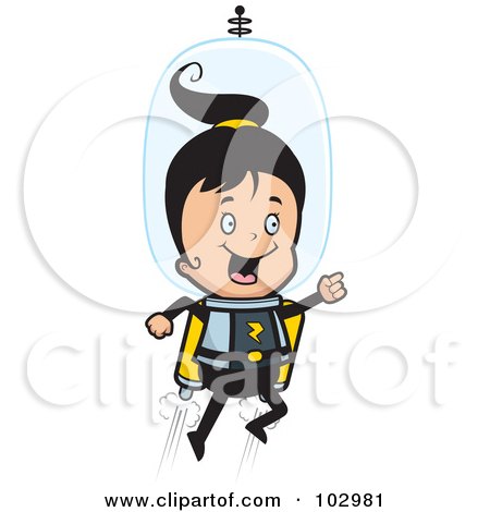 Royalty-Free (RF) Clipart Illustration of a Happy Girl Using A Jet Pack In Space by Cory Thoman