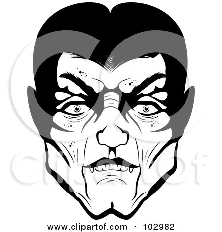 Royalty-Free (RF) Clipart Illustration of a Creepy Black And White Vampire Face by Cory Thoman