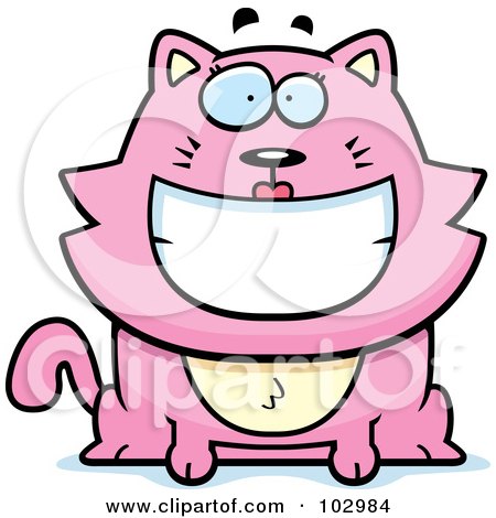 Royalty-Free (RF) Clipart Illustration of a Happy Smiling Pink Cat by Cory Thoman
