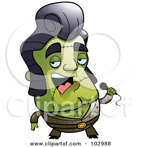 Royalty-Free (RF) Clipart Illustration of a Singing Frankenstein Elvis Impersonator by Cory Thoman