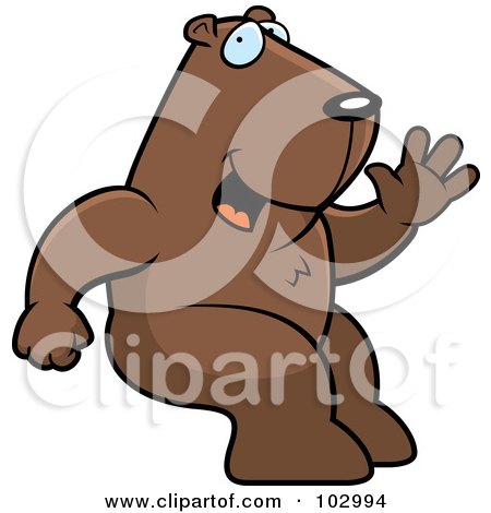 Royalty-Free (RF) Clipart Illustration of a Sitting And Waving Groundhog by Cory Thoman