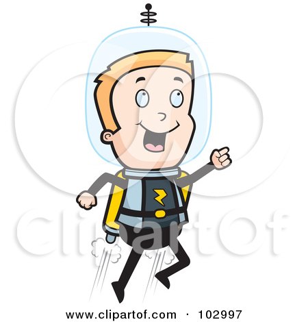 Royalty-Free (RF) Clipart Illustration of a Blond Space Man Using A Jetpack by Cory Thoman
