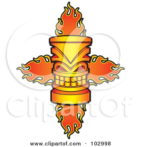 Royalty-Free (RF) Clipart Illustration of a Flaming Tiki Cross by Cory Thoman
