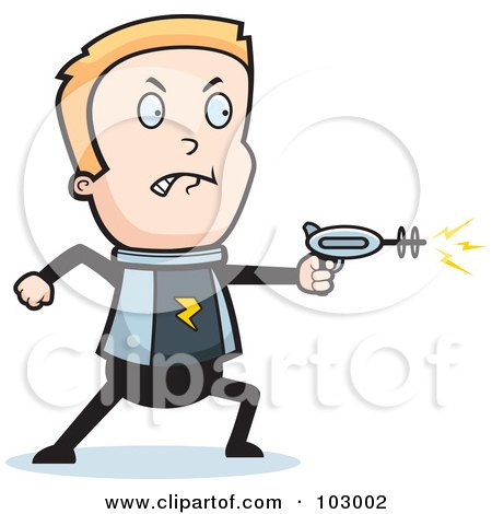 Royalty-Free (RF) Clipart Illustration of a Space Boy Using A Weapon by Cory Thoman