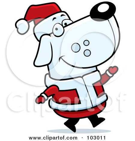 Royalty-Free (RF) Clipart Illustration of a White Christmas Dog In A Santa Suit by Cory Thoman