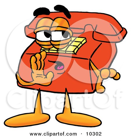 Clipart Picture of a Red Telephone Mascot Cartoon Character Whispering and Gossiping by Mascot Junction