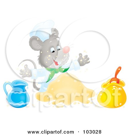 Royalty-Free (RF) Clipart Illustration of an Airbrushed Chef Mouse Making Dough by Alex Bannykh