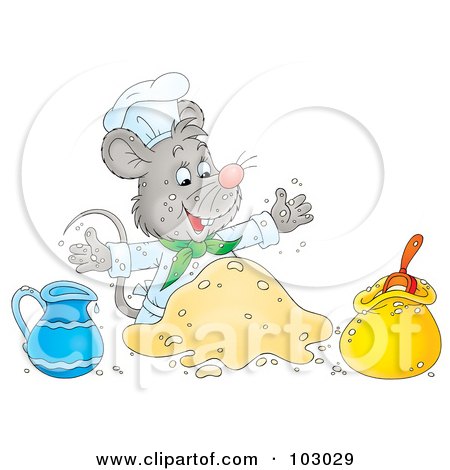 Royalty-Free (RF) Clipart Illustration of a Chef Mouse Making Dough by Alex Bannykh