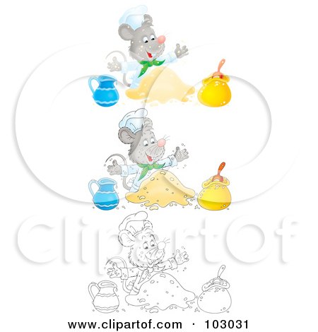 Royalty-Free (RF) Clipart Illustration of a Digital Collage Of A Chef Mouse Making Dough by Alex Bannykh