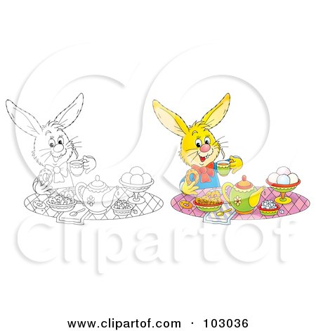 Royalty-Free (RF) Clipart Illustration of a Digital Collage Of A Tea Time Rabbit by Alex Bannykh