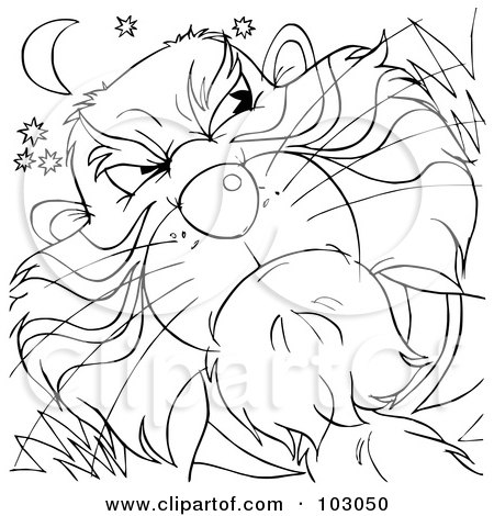 Royalty-Free (RF) Clipart Illustration of a Coloring Page Outline Of A Mean Lion Face by Alex Bannykh