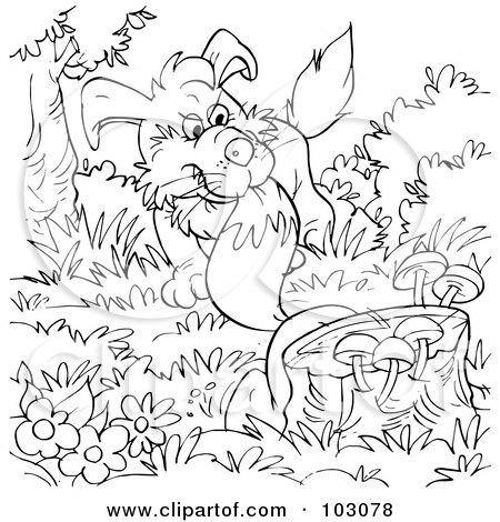 Royalty-Free (RF) Clipart Illustration of a Coloring Page Outline Of A Dog Biting A Fox Tail by Alex Bannykh