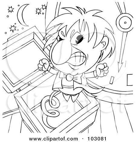 Royalty-Free (RF) Clipart Illustration of a Coloring Page Outline Of A Mad Jack In The Box by Alex Bannykh