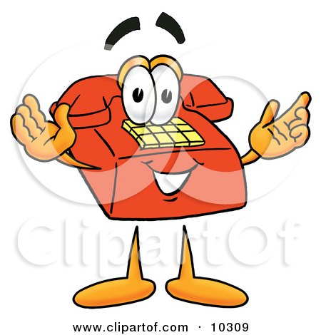 Clipart Picture of a Red Telephone Mascot Cartoon Character With Welcoming Open Arms by Mascot Junction