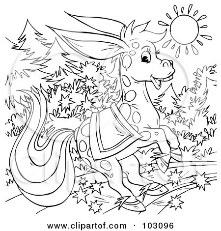 Royalty-Free (RF) Clipart Illustration of a Coloring Page Outline Of A Magical Donkey by Alex Bannykh