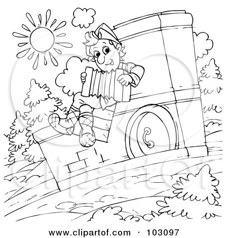 Royalty-Free (RF) Clipart Illustration of a Coloring Page Outline Of A Boy Playing An Accordian by Alex Bannykh
