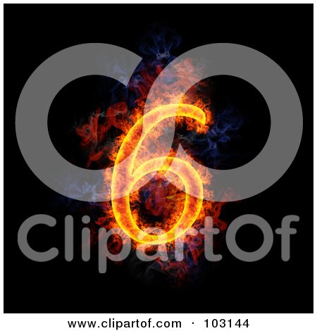 Royalty-Free (RF) Clipart Illustration of a Blazing Number 6 Symbol by Michael Schmeling