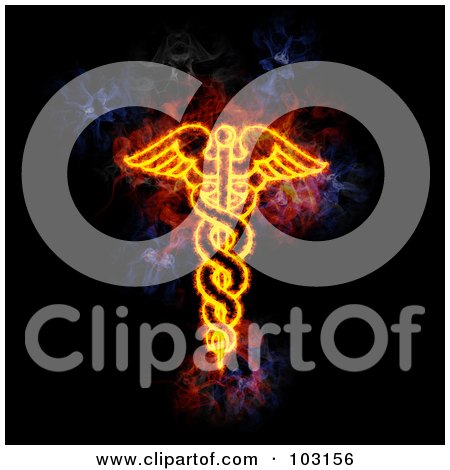 Royalty-Free (RF) Clipart Illustration of a Blazing Caduceus Symbol by Michael Schmeling