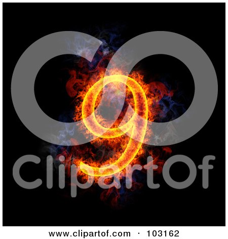 Royalty-Free (RF) Clipart Illustration of a Blazing Number 9 Symbol by Michael Schmeling