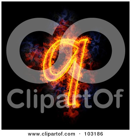 Royalty-Free (RF) Clipart Illustration of a Blazing Lowercase Q Symbol by Michael Schmeling