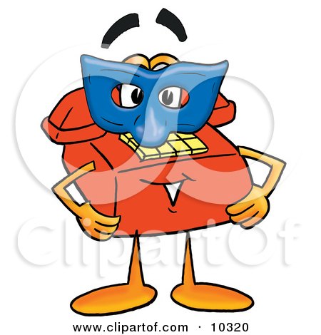 Clipart Picture of a Red Telephone Mascot Cartoon Character Wearing a Blue Mask Over His Face by Mascot Junction