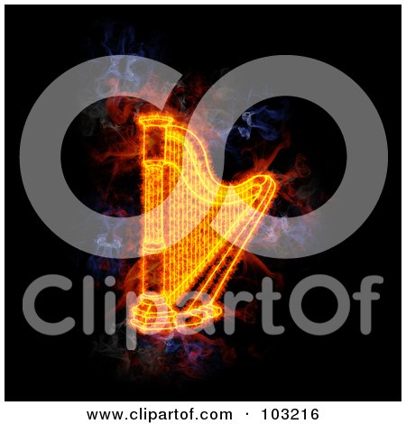 Royalty-Free (RF) Clipart Illustration of a Blazing Harp Symbol by Michael Schmeling