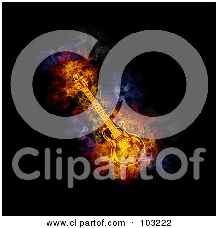 Royalty-Free (RF) Clipart Illustration of a Blazing Guitar Symbol by Michael Schmeling