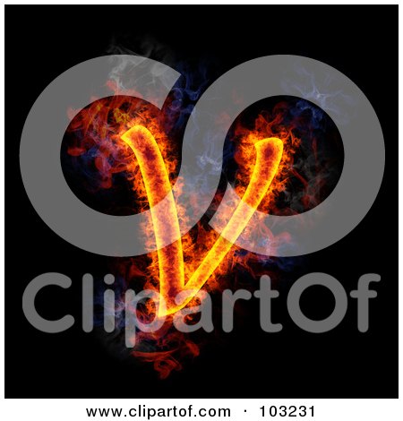Royalty-Free (RF) Clipart Illustration of a Blazing Capital V Symbol by Michael Schmeling