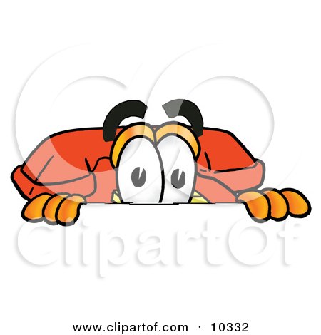 Clipart Picture of a Red Telephone Mascot Cartoon Character Peeking Over a Surface by Mascot Junction