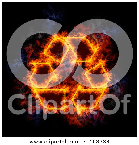 Royalty-Free (RF) Clipart Illustration of a Blazing Recycle Symbol by Michael Schmeling